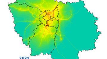 Carte représentation le NO2 en 2021 en Ile de France