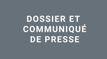 Visuel avec aplat gris et dossier et communiqué de presse écrit en blanc